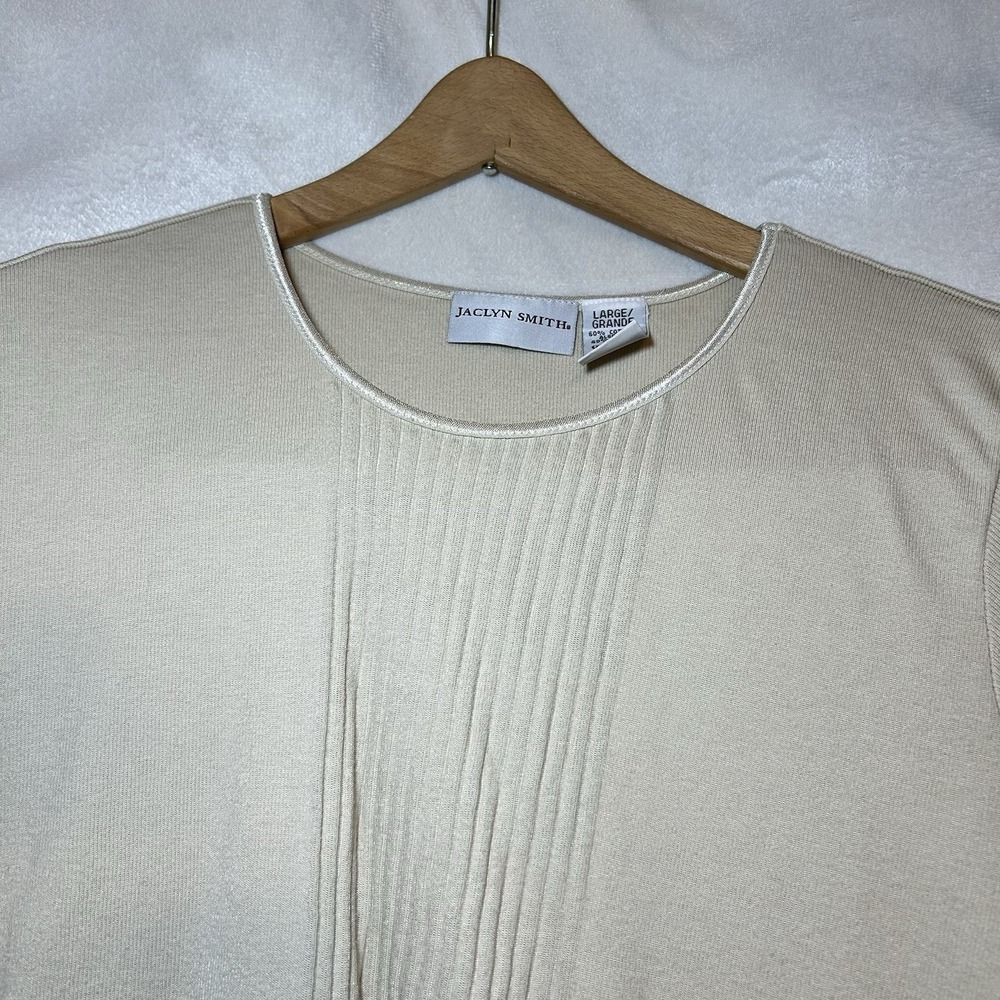 Jaclyn Smith Minimalist Cream Cotton Rayon Short Sleeve L Top T-shirt Whimsical